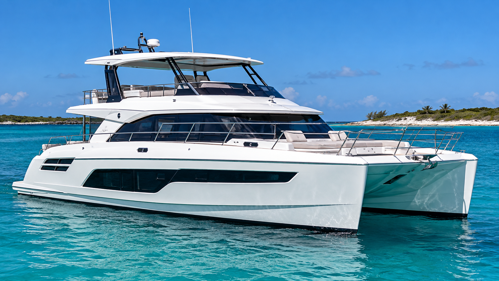 Aquila 54 power catamaran cruising in the Bahamas